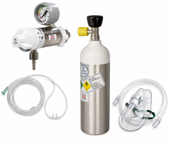 1,0 l Sauerstoffflasche mit Druckminderer AEROway Fast 15, Maske