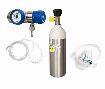 Set 1 l Sauerstoffflasche mit Druckminderer GCE Mediselect II 25 D und Maske - Medizinischer - Sauerstoff.de - bluAqua©