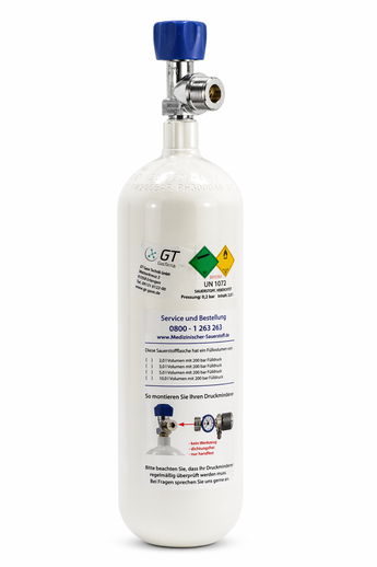 Höhenatemsauerstoff - Flasche 2 l - Medizinischer - Sauerstoff.de - bluAqua©