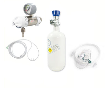 Austausch 0,8 Liter Sauerstoffflasche inkl. Druckminderer für Notfallkoffer - Medizinischer - Sauerstoff.de - bluAqua©