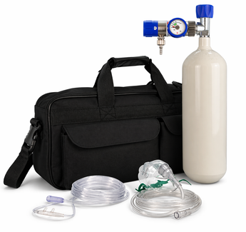 Notfall - Tasche mit 2 l Sauerstoffflasche, Druckminderer GCE Mediselect 25 - Medizinischer - Sauerstoff.de - bluAqua©