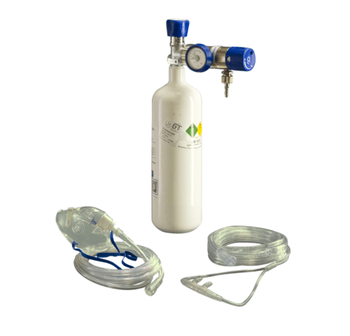 1,0 l Sauerstoffflasche mit Druckminderer und Maske - Medizinischer - Sauerstoff.de - bluAqua©