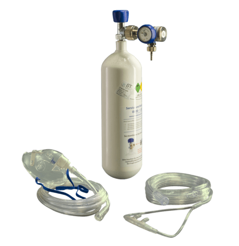 2 l Sauerstoffflasche, Druckminderer GCE Mediselect II 25 und Maske - Medizinischer - Sauerstoff.de - bluAqua©