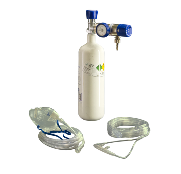 1,0 l  Sauerstoffflasche mit Druckminderer GCE Mediselect II 25, Maske
